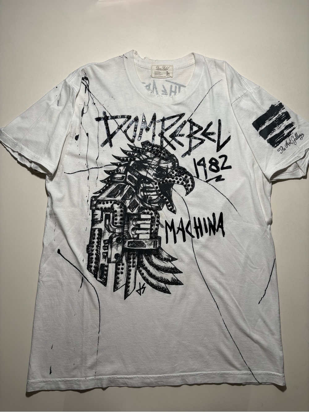 Rare dom rebel the art gallery grunge skull stack abstract bird rhinestone shirt